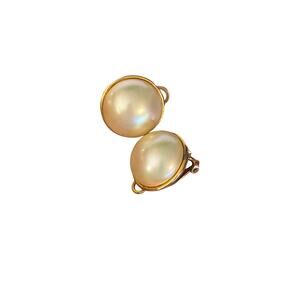 Vintage MARVELLA Gold Brushed Tone Faux Pearl Clip-On Earrings